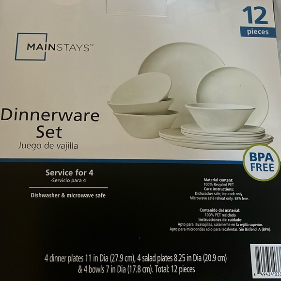 Mainstays 12-Piece Dinnerware Set Service For 4 BPA-Free white  Specks - Picture 2 of 4